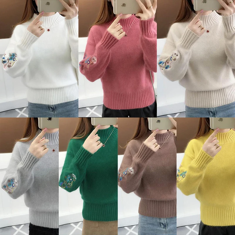 Surmiitro Cashmere Women Turtleneck 2019 Autumn Winter Knitted Embroidery Jumper Women Sweaters And Pullovers Female Pull Femme