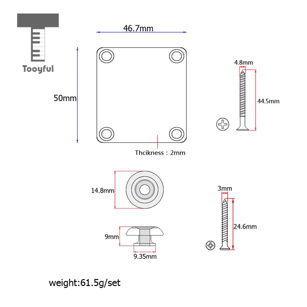 Chrome Electric Guitar Neck Plate+2pcs Strap Lock Button for Cigar Box Guitar Ukulele Mandolin Banjo