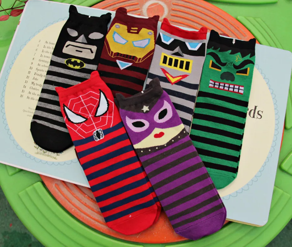 

New Superheros Captain America Ironman Spiderman Cute Cartoon Casual ankle cotton socks slippers harajuku EUR39-44