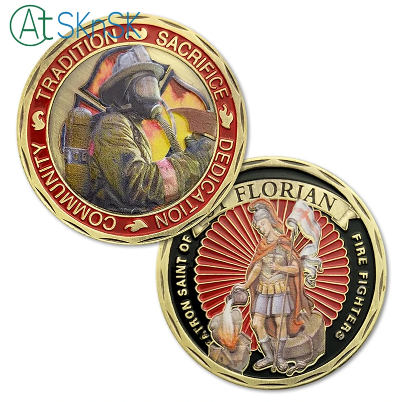 

1-10pcs Newest design spray painted antique challenge coins souvenir St Florian Fire Fighter commemorative coins for collection