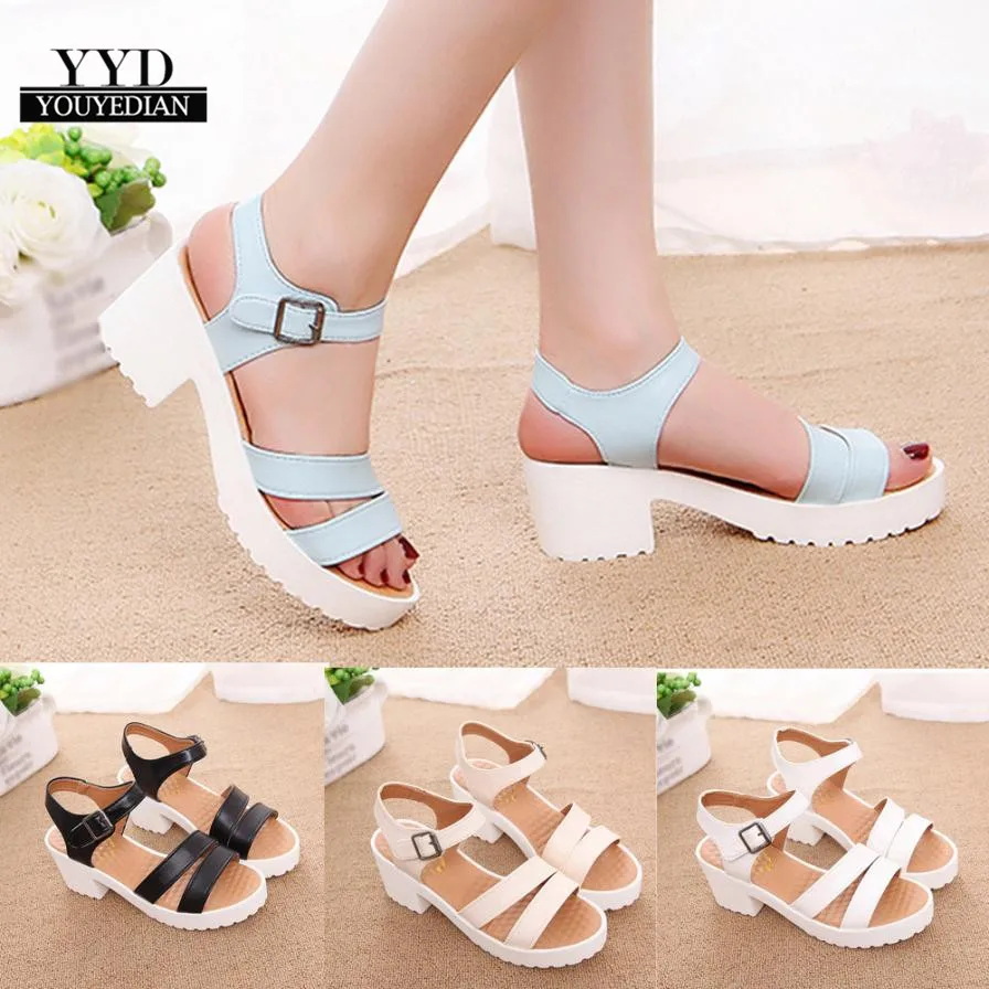 

YOUYEDIAN Fashion Ankle Strap Buckle Women Sandals High-heeled Open Toe Thick Platform Summer Shoes Big Size Women Shoes #35