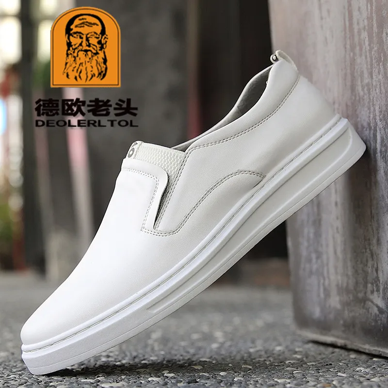 

2018 New Men's Leather Loafers Casual Shoes Size 43 Quality PU Leather Soft Man White Shoes Spring Leisure Leather Loafers