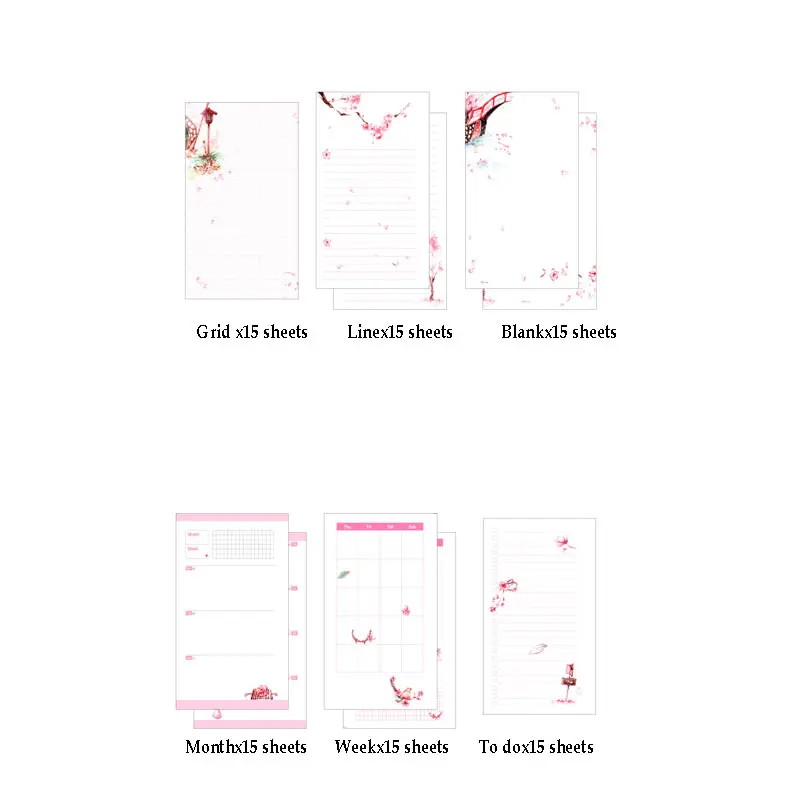 Yiwi 1 Набор A5 A6 90 листов вишневые цветы Снежинка Еженедельный месяц сетка линия пустая, чтобы сделать список наполнителя страниц планировщик внутренние страницы
