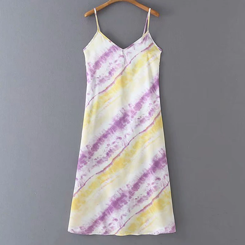 Women's Clothing Dress 2019 Polyester Satin Gradient Print V-Neck Strap Dress Ms Summer Street Sexy Leisure Temperament Clothing