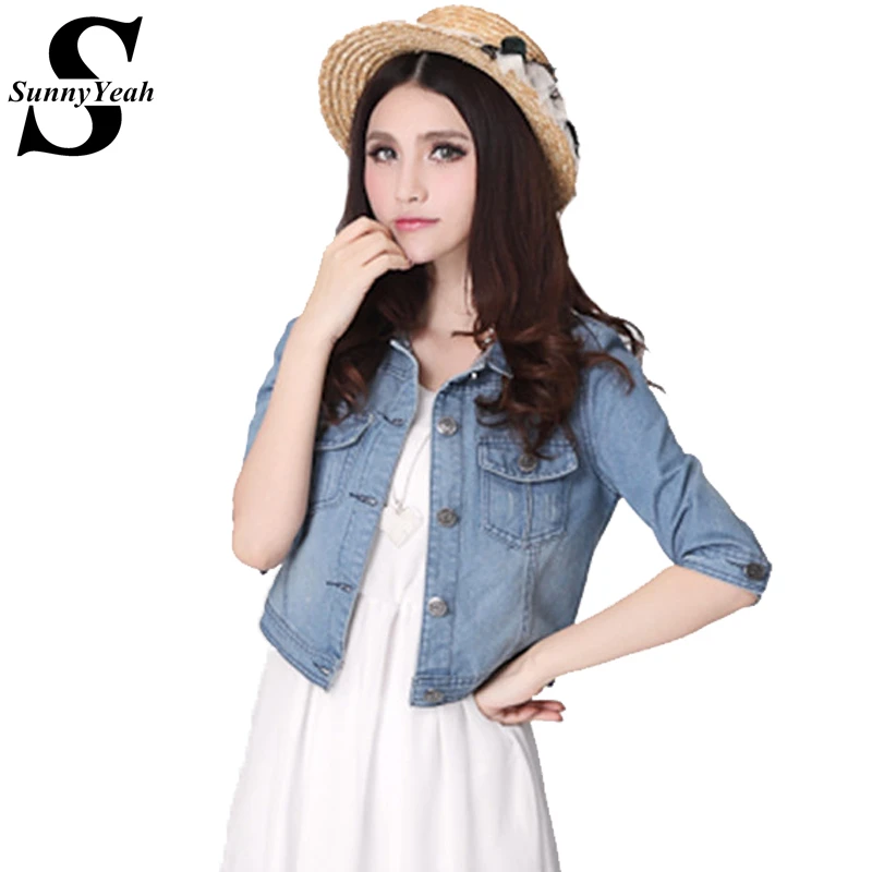 

SunnyYeah New 2017 Denim Jacket Women Short Jeans Jackets Coat Ladies Tops Turn Down Collar Vintage Slim Basic Jeans Jacket