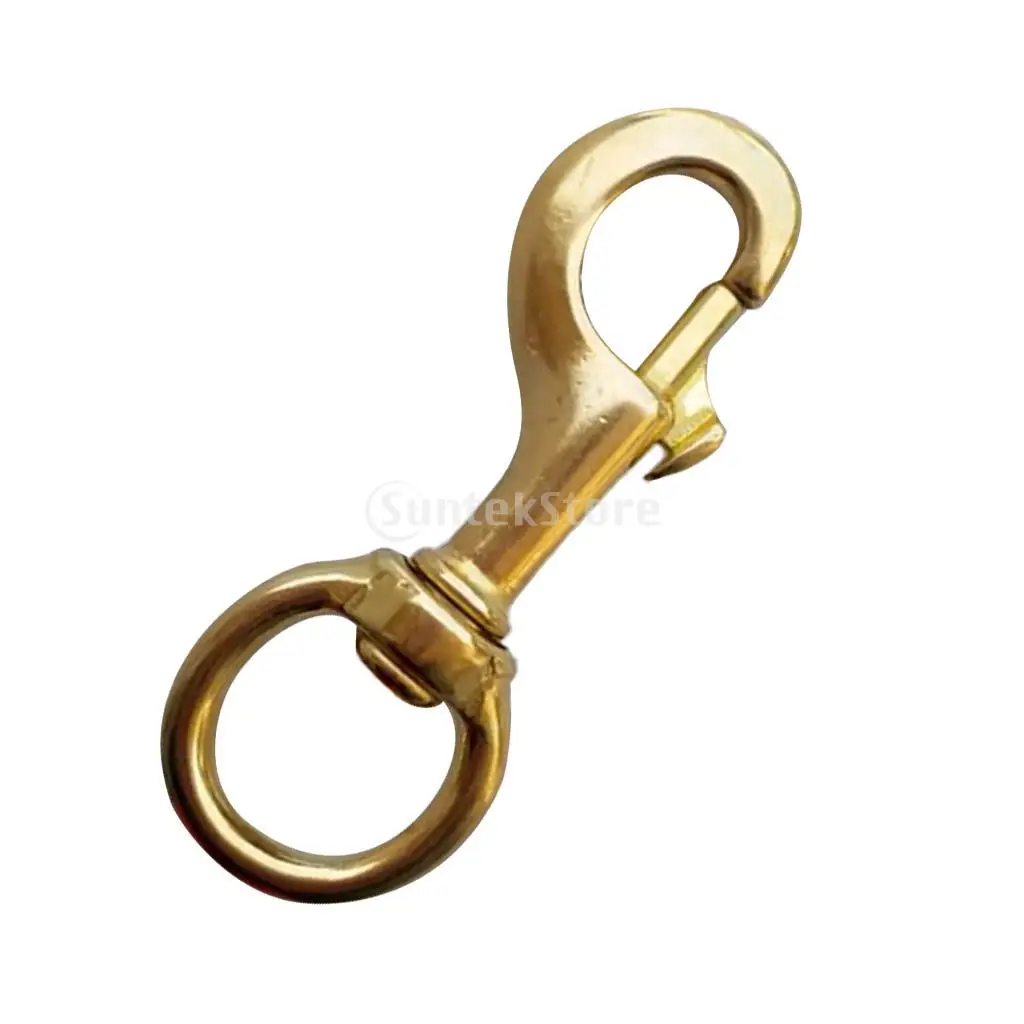 Heavy Duty Pure Brass Single Ended Round Swivel Eye Bolt Snap Hook Clip for Underwater Scuba Diving Reel, Torch, Light, Hose