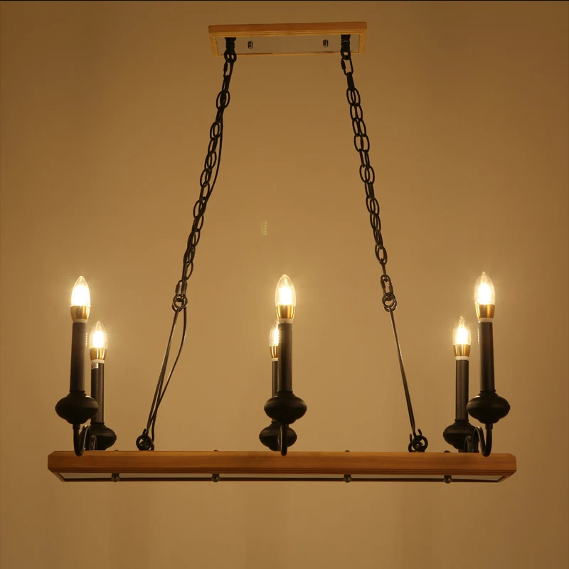 

American Bar Pendant Lights Nordic loft retro Wrought Iron wooden industrial Mediterranean living room LU808154