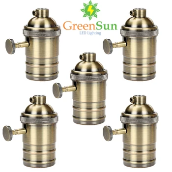 

GreenSun 5Pcs Antique Brass E26/E27 Lamp Socket Edison Lamp Holder Industrial Bulb Pendants Light Bases Knob Switch