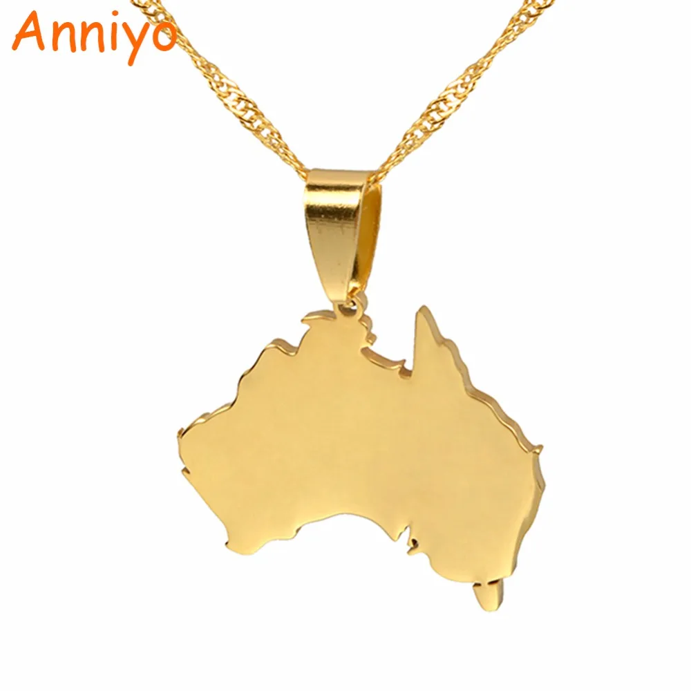 Anniyo The Commonwealth of Australia Map Pendant & Necklaces for Women AUS Country Maps Jewelry #021521