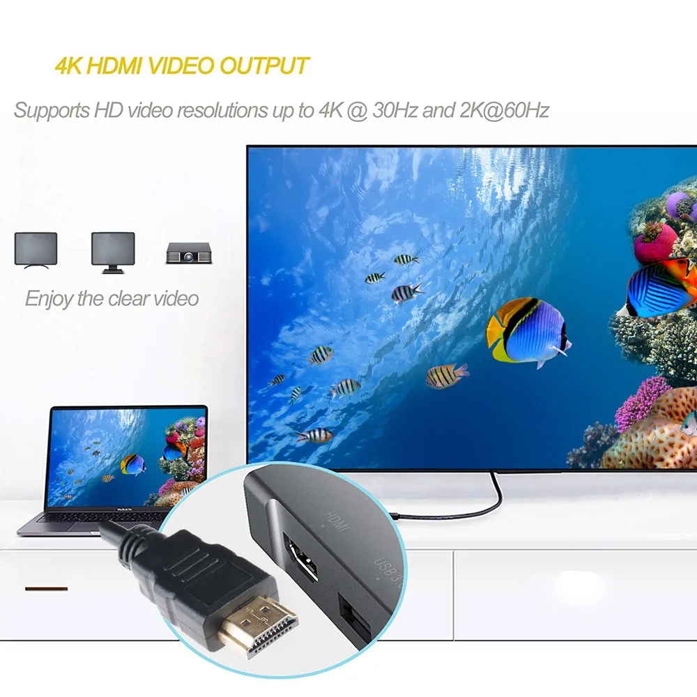 Ingelon USB HUB tipo C to HDMI RJ45 Thunderbolt 3 Adapter for MacBook Samsung Galaxy S8 Huawei Mate 10 P20 Pro Type C USB3.0 HUB (3)