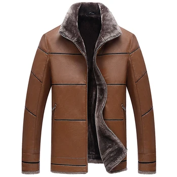 

Plus Size Big and Tall Mens M-8XL Mens Fur Lined Leather Jacket Coats Brand Mens Faux Leather Fur Jacket Winter Overcoats C177