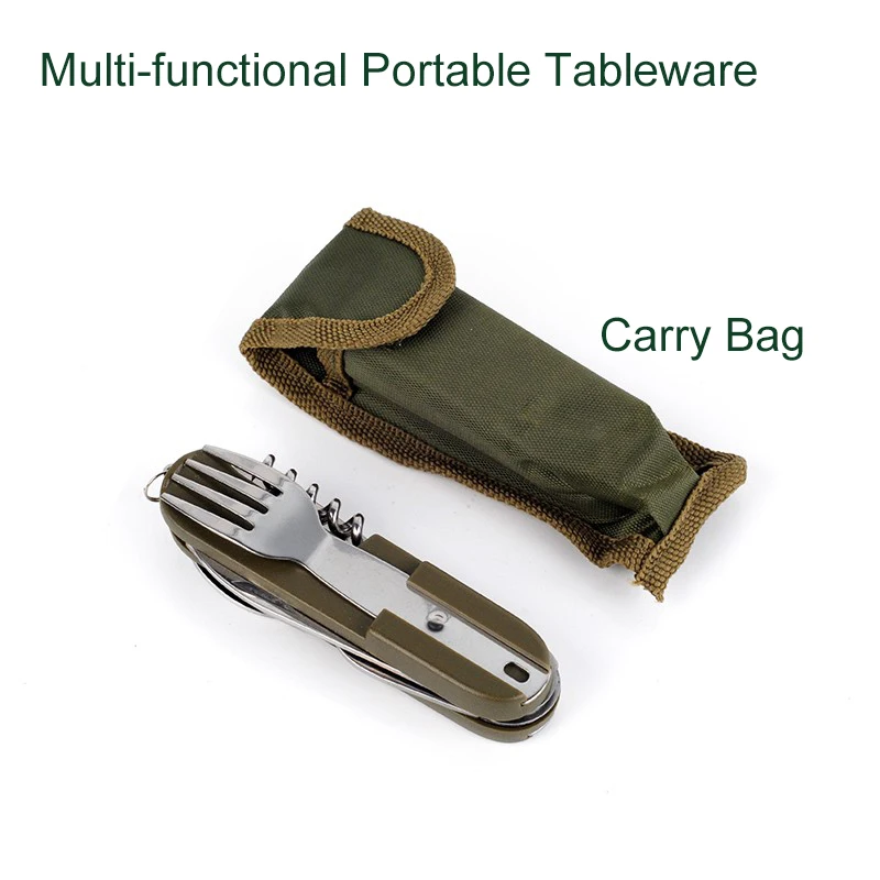 

Outdoor Folding Portable Stainless Steel Cutlery Knife Fork Spoon Bottle Opener Camping Tableware for Picnic Travel Kit