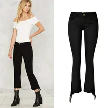 Весенние обтягивающие джинсы женские модные рваные джинсы женские хлопковые черные Панталоны со средней талией женские нерегулярный край ботинки с бахромой брюки