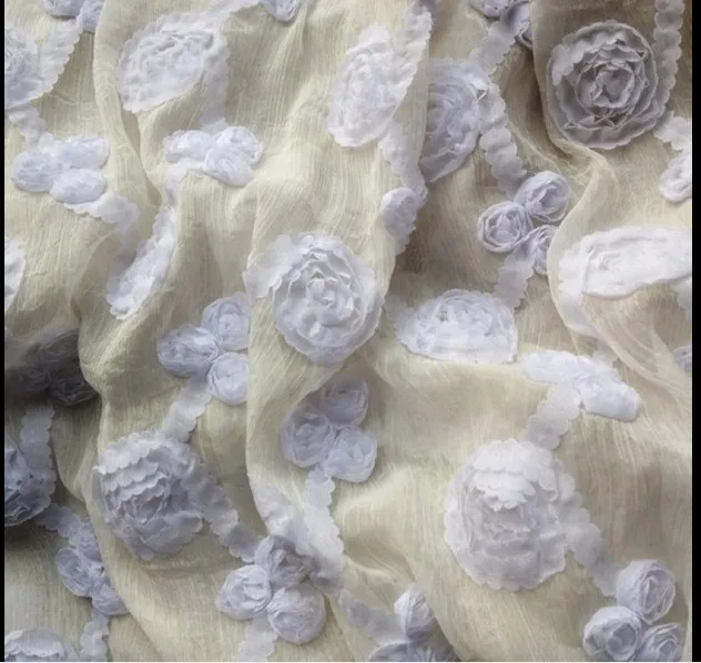 Customized 150cm width White organdy Embroidery flower Chiffon gauze
