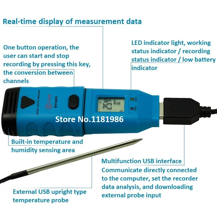 BSIDE BTH05 водонепроницаемый портативный USB трехканальный регистратор данных влажности и температуры