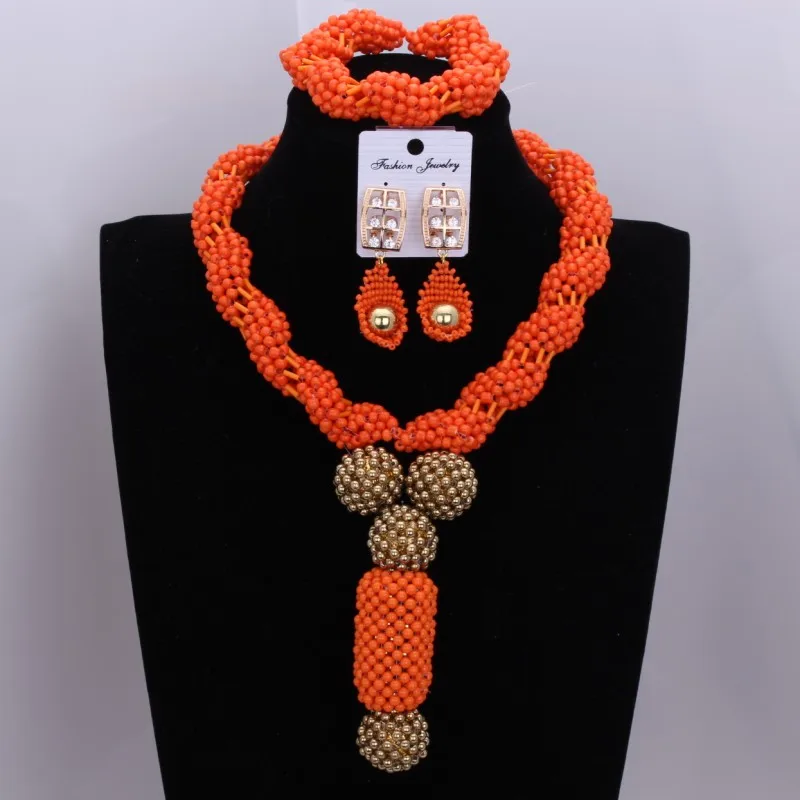 Classique afrique Dubai perles de mariage ensemble de bijoux Orange cadeaux de noël bijoux colliers