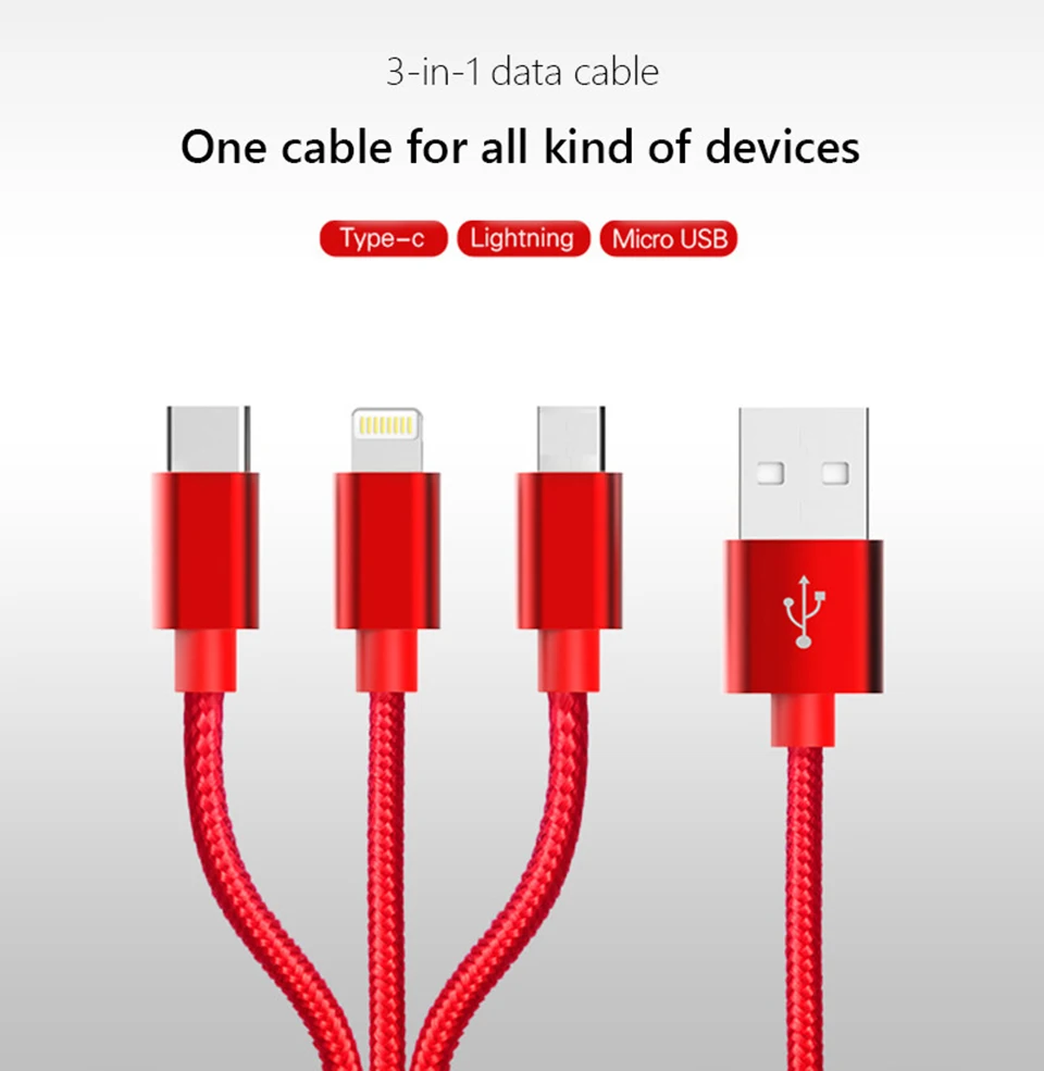 USB кабель для iPhone X, 8, 7, 6, 3 в 1-type C/Micro USB для iPhone, зарядное устройство, кабель для мобильного телефона, для Android, IOS