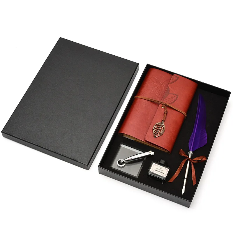 Caixa de Presente Tinta de Escrever Artigos de Papelaria New Retro Pena Caderno Caneta Conjunto Requintado Conjunto Presente 14 Cheap Canetas tinteiro