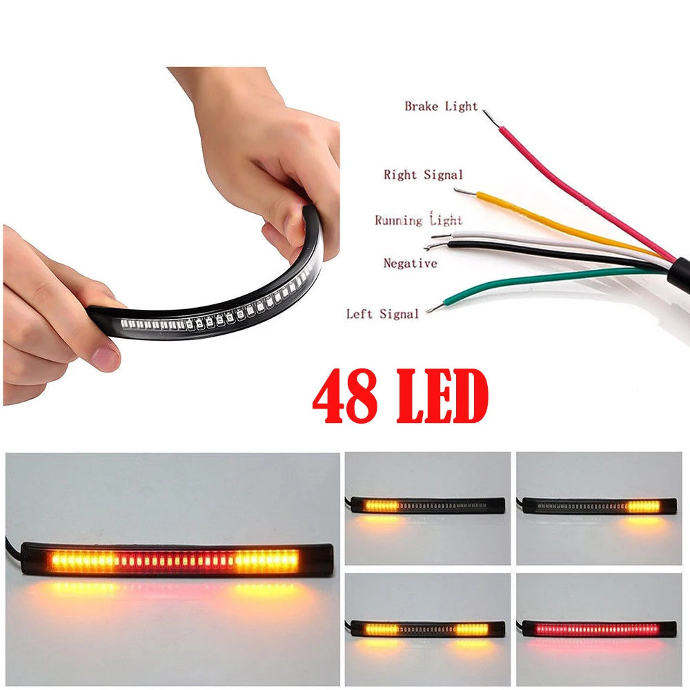 48-светодиодный мотоциклетный светильник бар полосы Гибкие светодиодные задние стоп-сигнал поворота светильник s номерной знак светильник 3528 SMD, цвета-красный, желтый, Цвет