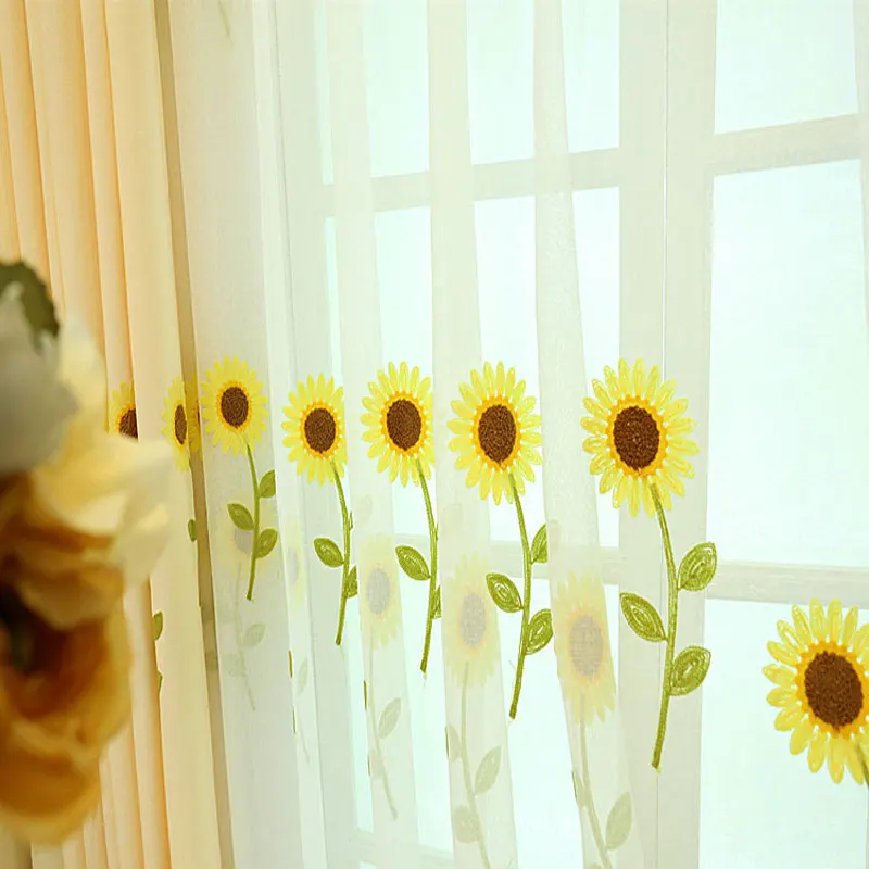 Sun Flower Sunflower Embroidered Pastoral Floral Tulle Curtains For