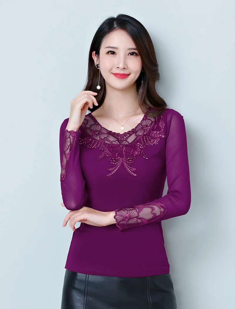 Женская блузка рубашка модная с длинным рукавом открытая сетчатая рубашка элегантный в форме бриллианта плюс размер рубашка женские топы и блузки