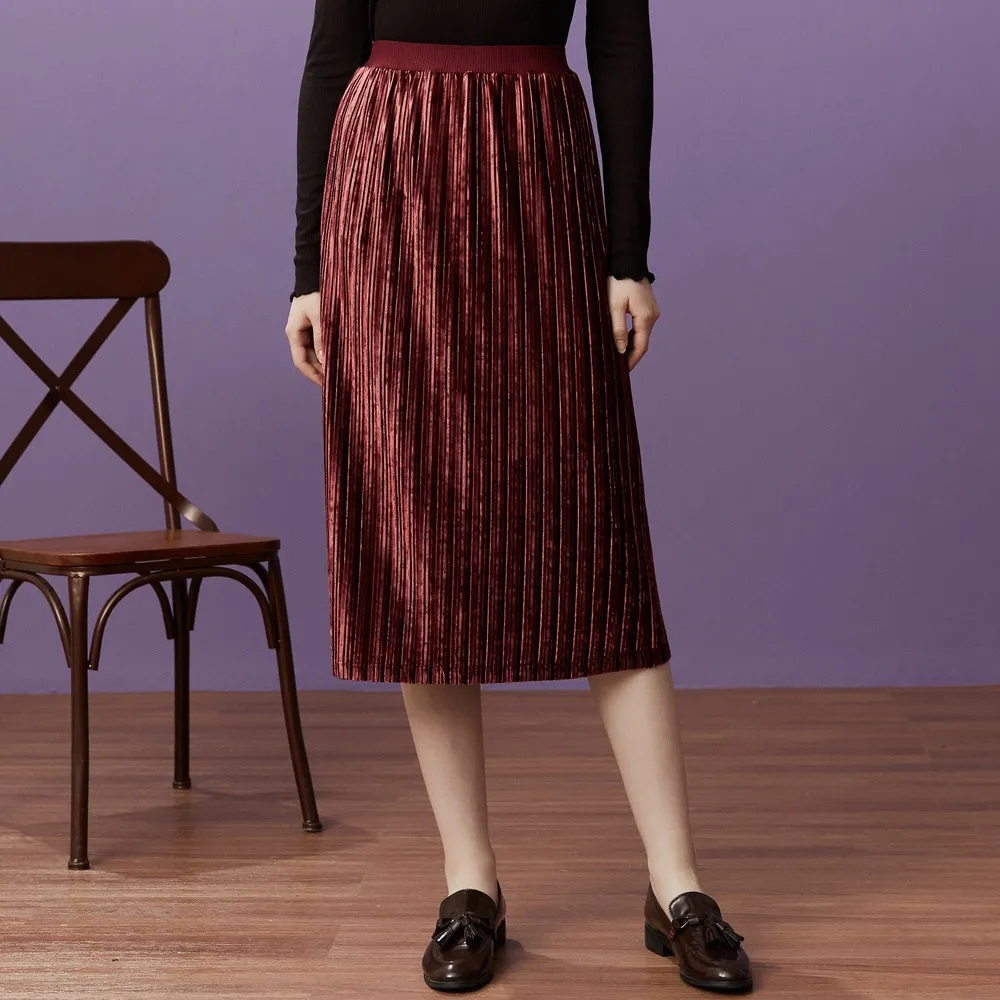 Metersbonwe брендовая фланелевая Женская шикарная юбка средней длины весна элегантная ретро юбка с высокой талией - Цвет: Wine red