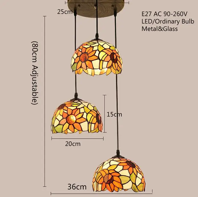 Тиффани Арт Деко современный стеклянный подвесной светильник светодиодный E27 Европейский Винтажный подвесной светильник для гостиной Лофт спальня столовая кабинет - Цвет корпуса: 3 pcs lamps(20cm)R