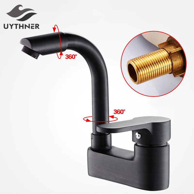 

Uythner Free shipping Oil Rubbed Bronze bathroom basin faucet double hole rotated mixer tap Factory Direct Sales