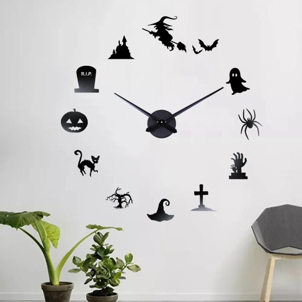 Halloween Decoration Wall Clock Creative DIY Mirror Wall Clock Home