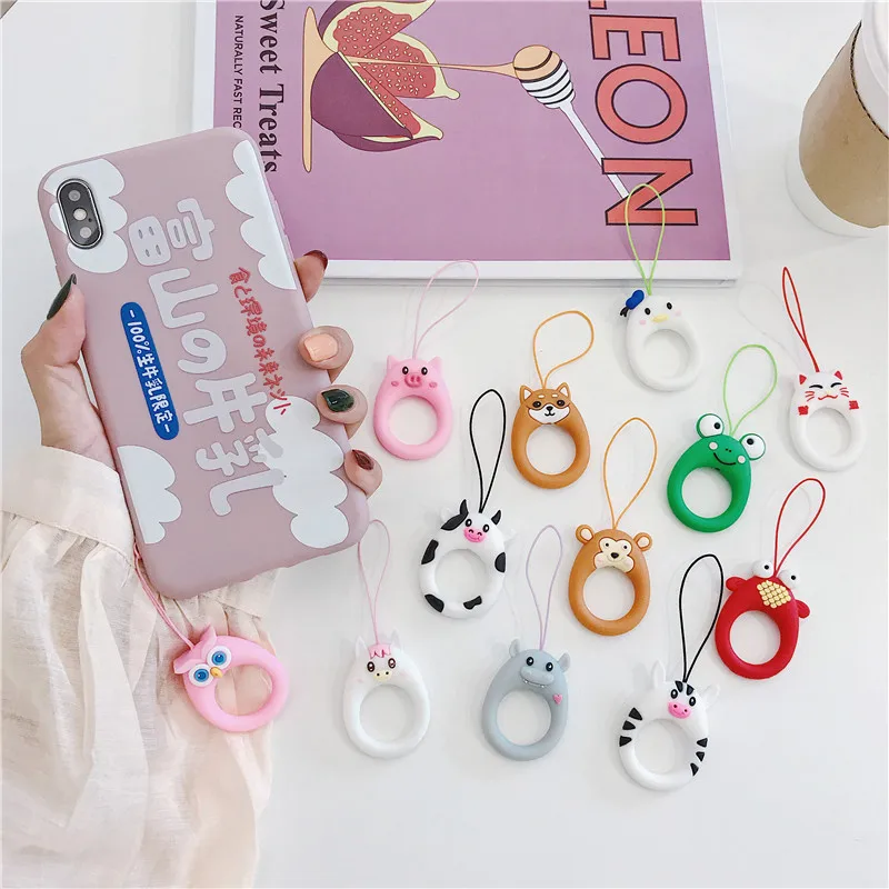 

cute cartoon animal finger ring straps hand lanyard key ring hand rope for mobile phone camera USB flash drives keys accessories