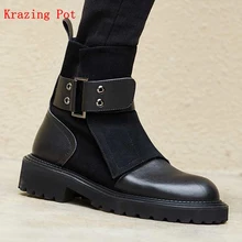 Krazing Pot/ботинки из натуральной кожи; стильные ботинки с круглым носком на среднем каблуке; Теплые ботильоны с заклепками и пряжкой на ремешке в британском стиле; ботильоны в европейском стиле; L21