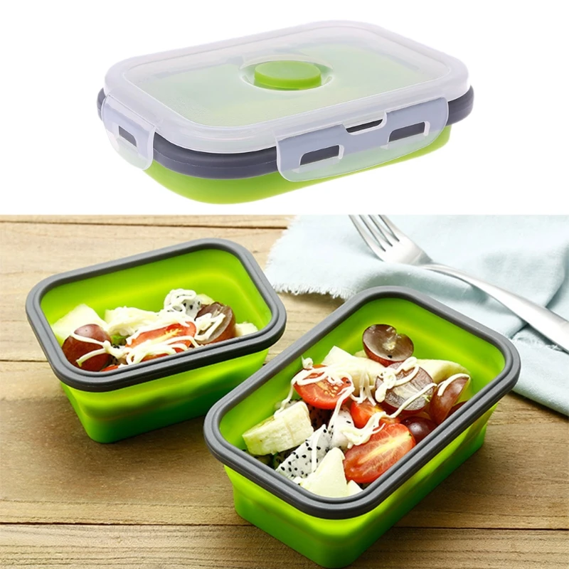 

Silicone Food Portable Lunch Box Bowl Bento Boxes Folding Collapsible Storage
