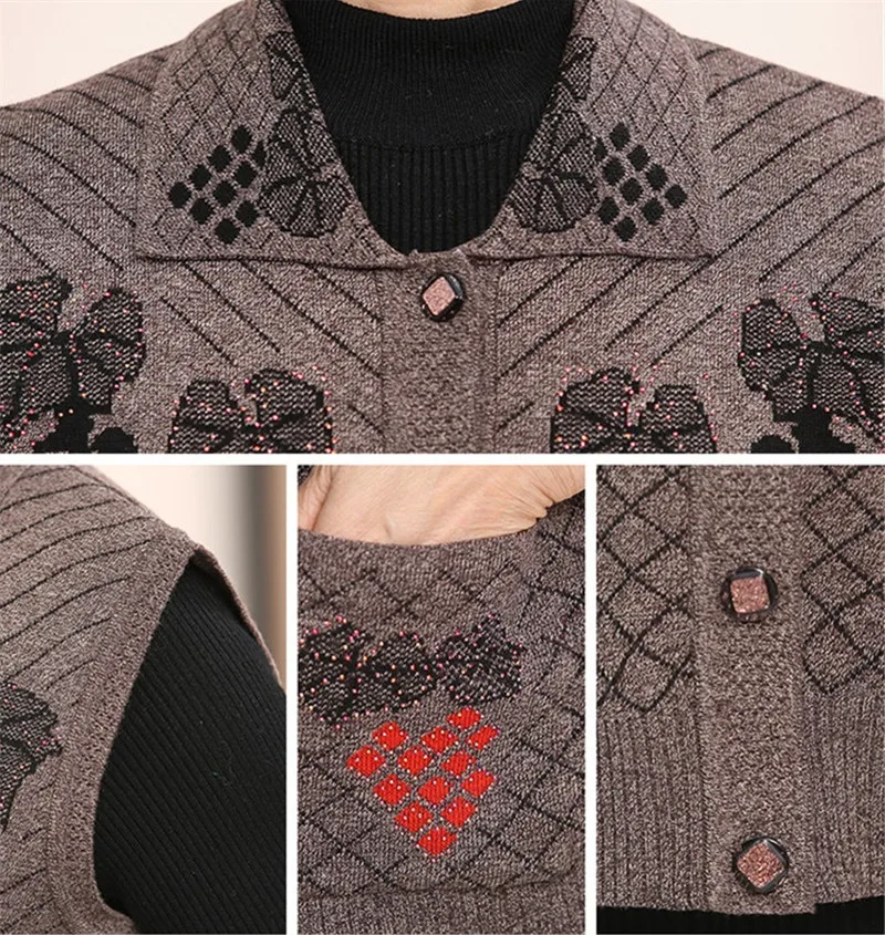 Без рукавов женский кардиган нового повседневного размера плюс V шеи вязаный свитер жилет женщин среднего возраста свитер верхняя одежда Жилеты Пальто A533