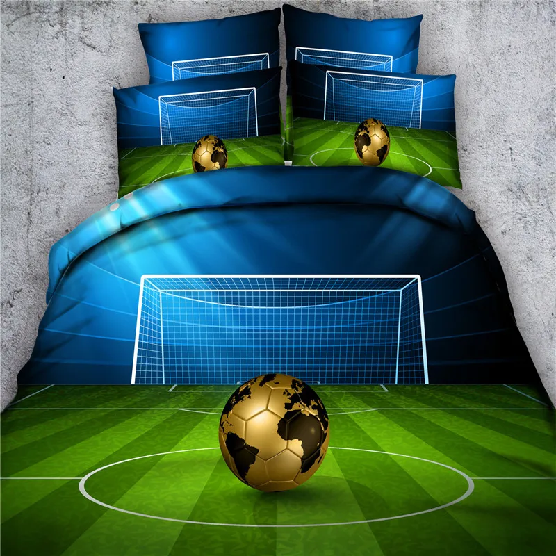 Free shipping 100cotton 3d football field 4pcs bedding set twin/full