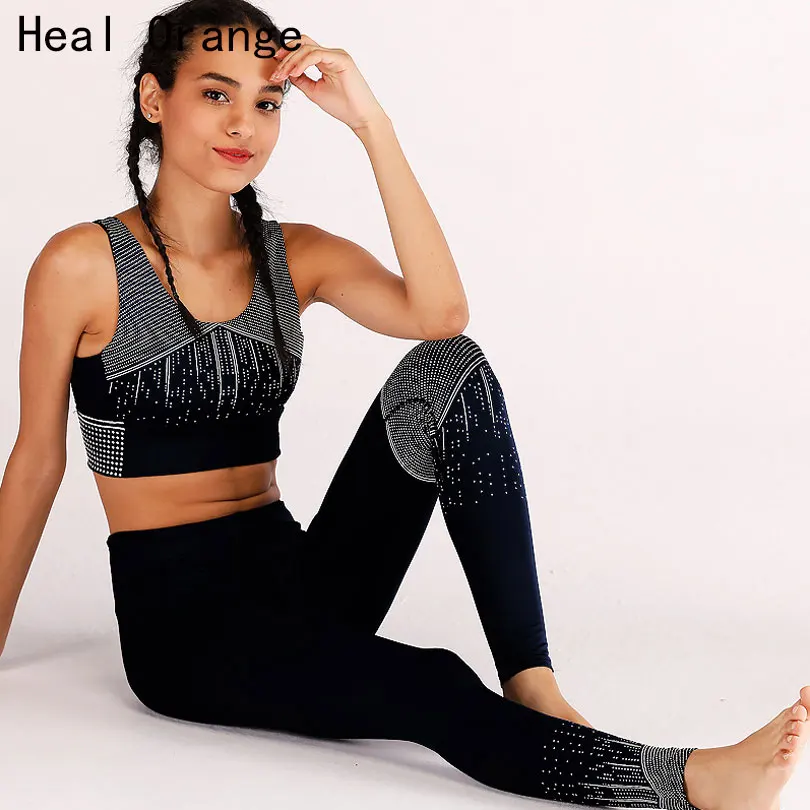 

Heal Orange Tracksuit For Women Gym Set Women Yoga Leggings Set Offset Printing Yoga Sets Women Gym Clothes Sport Suit Women