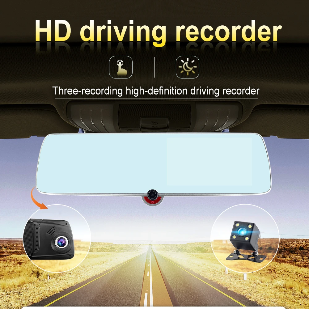 Автомобильный видеорегистратор Full HD 1080P 5 дюймов сенсорный экран 3 записи автомобильная камера voiture двойной объектив парковочное зеркало заднего вида камера видео регистратор