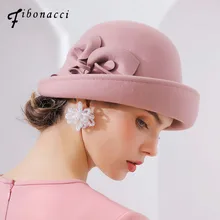 Fibonacci 2018 New Brand Quality Flanging Floral Wool Felt Fedoras Women's Autumn Winter Hats Dome Elegant Banquet Fedora Hat