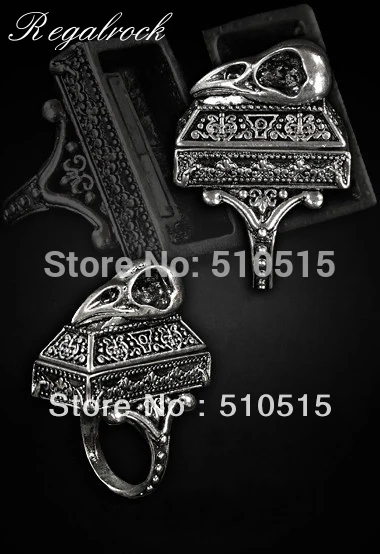 Regalrock Raven Bird Skull Locket Casket Rectangle Chest Coffin Poison Ring