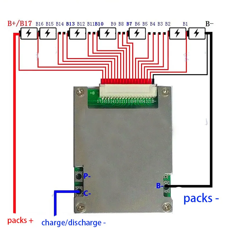 17S 64V 16S 60V 13S 48V 7S 24V Защитная плата для литиевых батарей Li-Ion Lipo 18650 пакетов BMS PCM общий тот же порт 30A 50A eBike