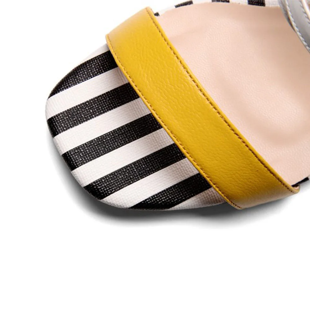 Las Abierta Rojo Mujeres Rayas Zapatos amarillo Sandalias 2019 Gruesos Verano De Punta Tacones qwOqaRr