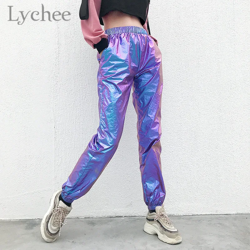 Lychee уличная блестящая Лазерная женские брюки с эластичной талией спортивные женские спортивные штаны для бега - Цвет: Trousers