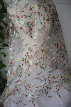 

pink mix colors lace fabric flowers, floral embroidered lace fabrics, embroidery lace bridal lace fabric wedding dress