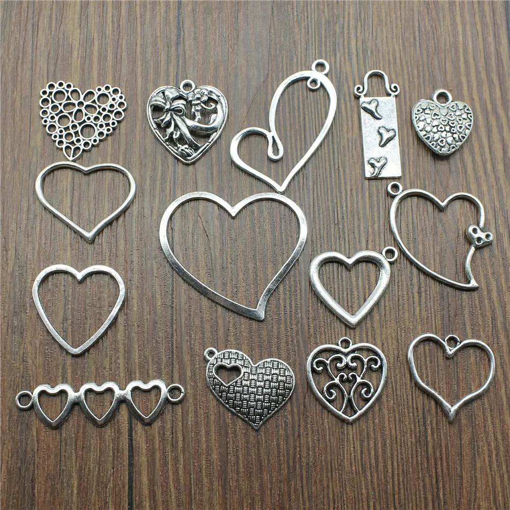 

10pcs/lot Antique Silver Color Heart Charm Pendants Jewelry Accessories Hollow Heart Charms For Jewelry Making