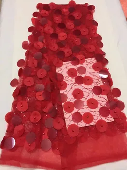 

2018 Women Fashion Clothes High Quality Wholesale 3 D Red Sequins Latest Net Dress Designs Tulle Lace Fabric African Lace Fabric