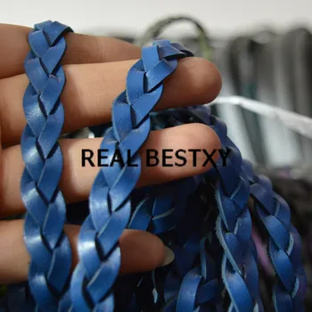 

REAL BESTXY 5m/lot 6x2mm BLUE quality braided leather rope straps leather threads bracelets leather strips jewelry DIY