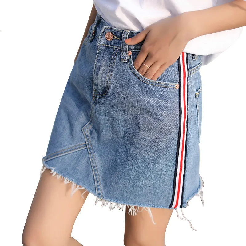 Новая модная Корейская версия кампуса, высокая талия, боковая полоса, ковбойская короткая юбка, женская половина юбки