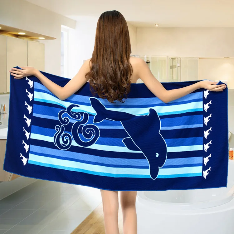 Sea Dolphin Large Rectangle Bath Towel Microfiber For Adults Beach