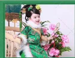 Wan Ning Qing Dynasty костюм маленькой принцессы зимний костюм с меховым воротником зеленый Qi Zhuang для маленьких девочек