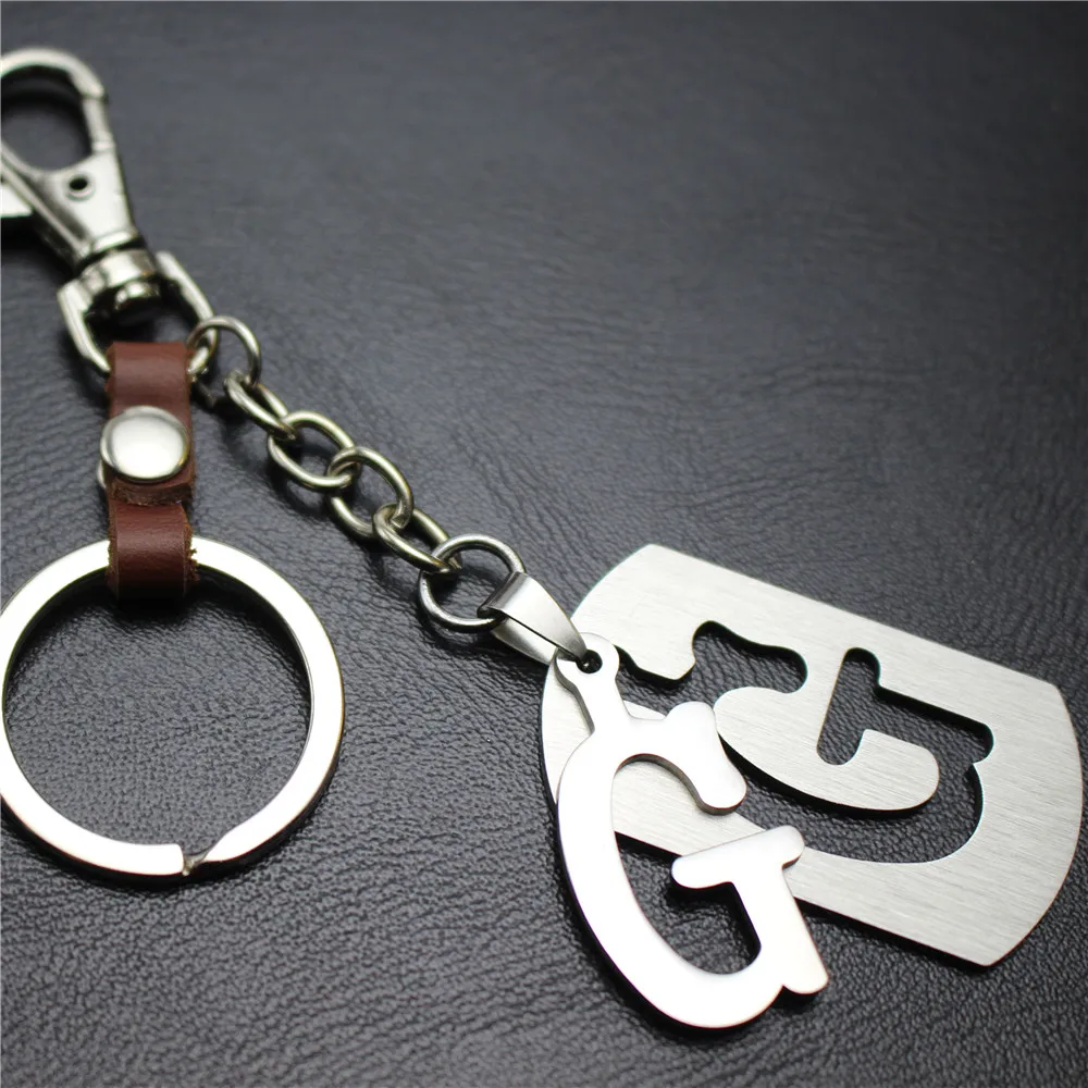 

Capital Letter G Separable Stainless Steel Pendant Leather Keychains Charm Bag Hang Car Keyring 26 Letters Series Gift