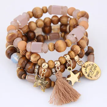 

DIEZI Summer Bohemian Beach Multilayer Wood Beads Tassel Star Butterfly Charm Bracelets Bangles For Women Gift Pulseras Mujer